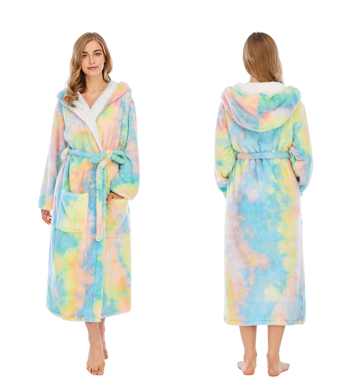 Women Dyed Fleece Casual Winter Hoodies Sleepwear with Pocket