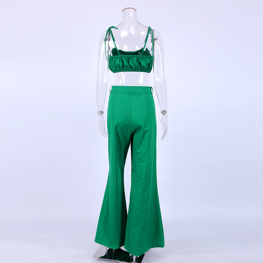 Sexy Summer Cotton Green Crop Tops and Pants Sets