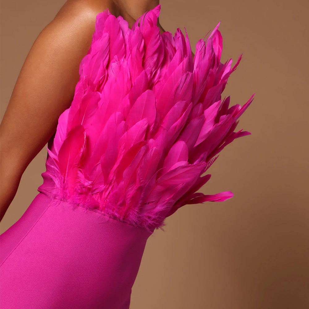 Sexy Designed Feather Sheath Evening Party Dresses