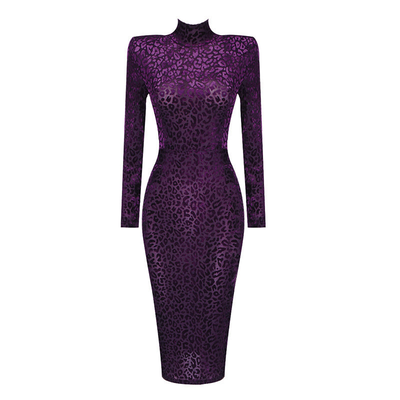 Vintage Leopard Purple Elastic Sexy Party Dresses