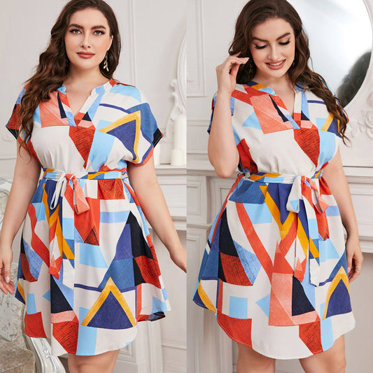 Summer Geometry Designed Plus Sizes Women Dresses