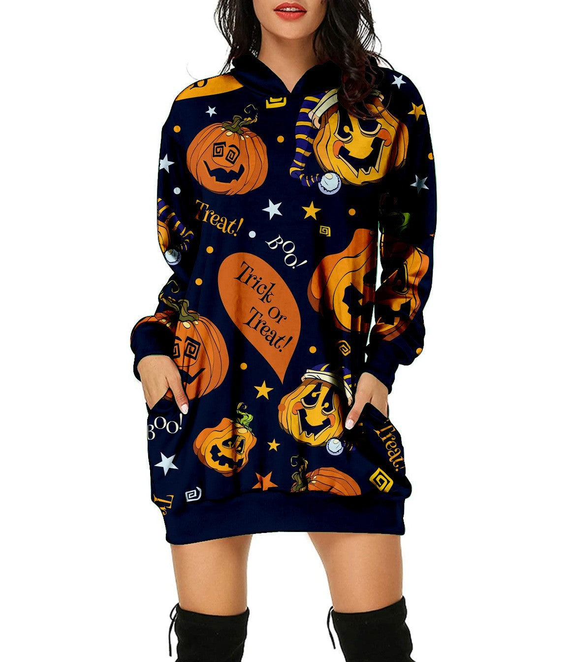 Halloween Pumpkin Design Pullover Hoodies for Women