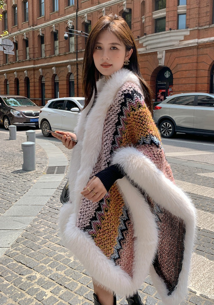 Luxury Designed Knitting Winter Warm Artificial Fox Fur Capes