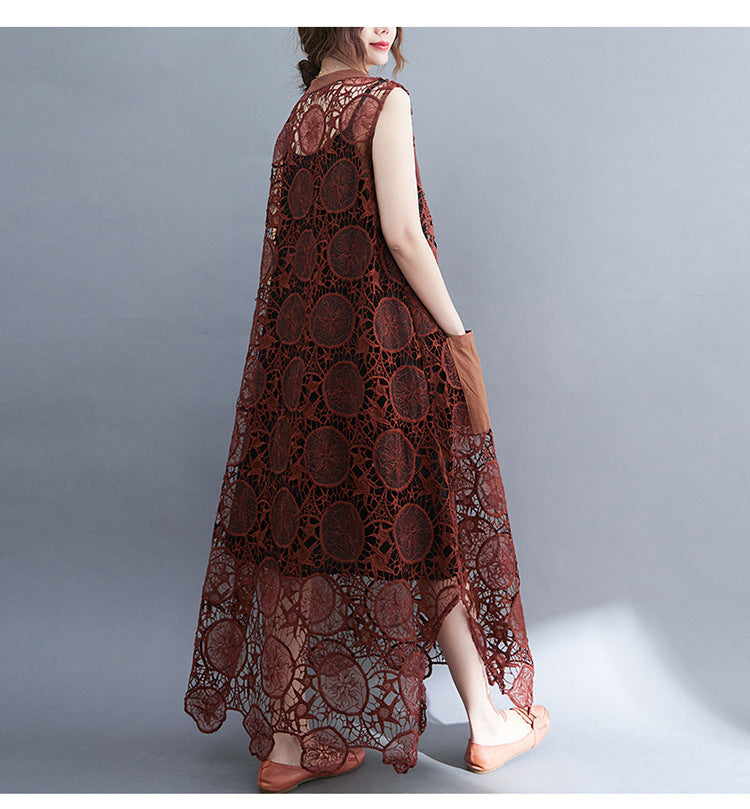 Vintage Lace Embroidery Sleeveless Two Pieces Dresses