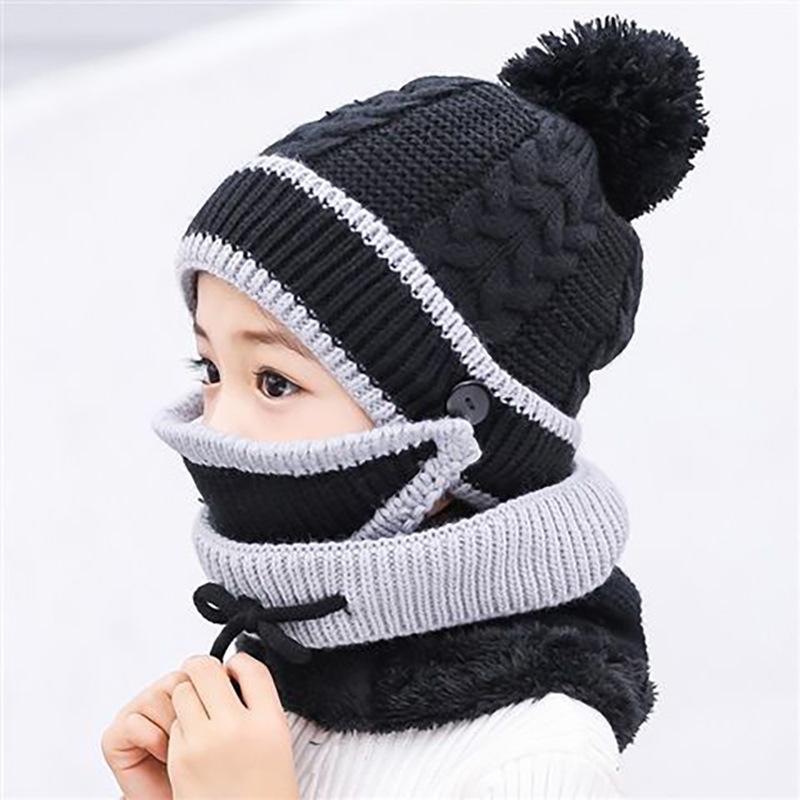 Winter Fleece Liner Warm Knitting Kids Hats&Scarfs-Black-Free Shipping at meselling99