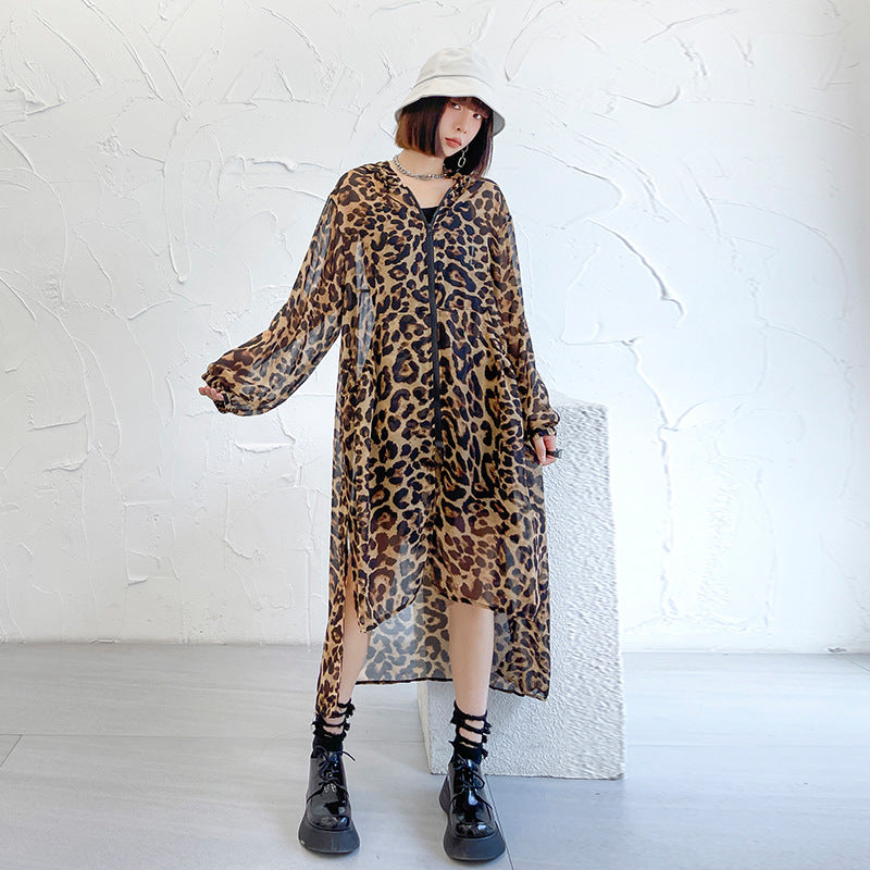 Summer Chiffon Leopard Women Long Sun-proof Tops