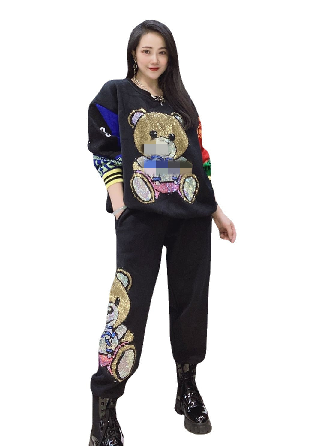 Black Women Plus Sizes Casual Hoodies and Pants Sets