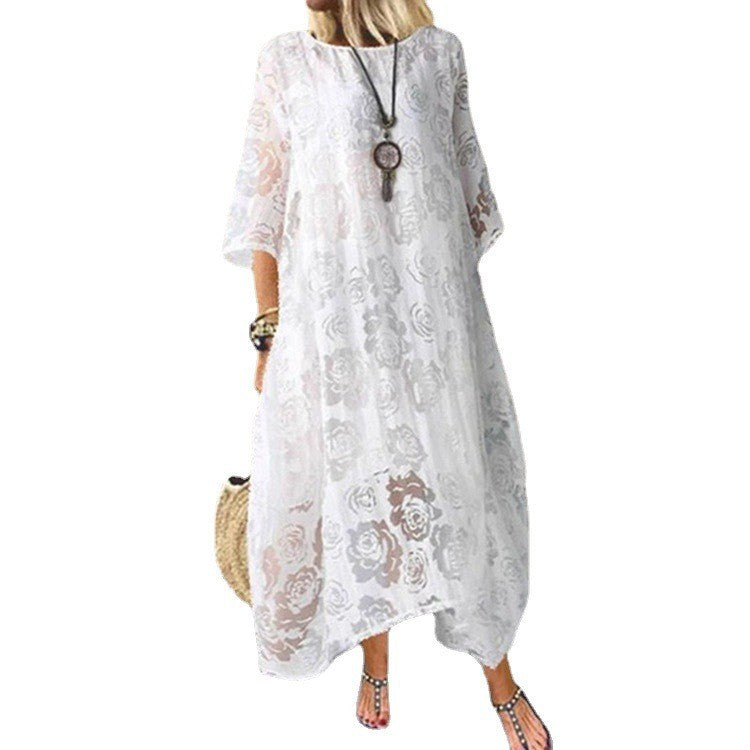 Summer Short Sleeves Long Lace Dresses