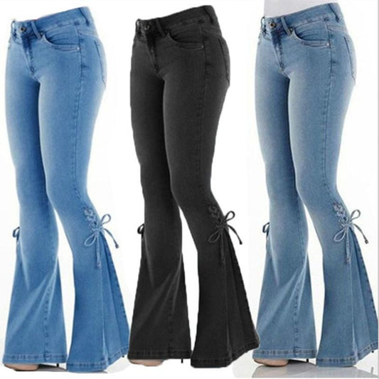 Casual Women Natural Waist Elastic Trumpet Denim Jeans--Free Shipping at meselling99