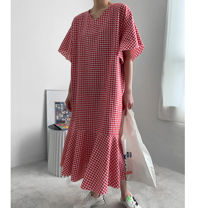 Vintage Summer Plaid Women Long Dresses