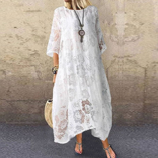 Summer Short Sleeves Long Lace Dresses