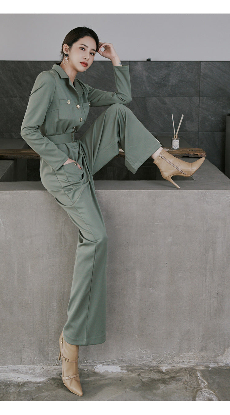 Elegant Women Long Sleeves Jumpsuits with Belt