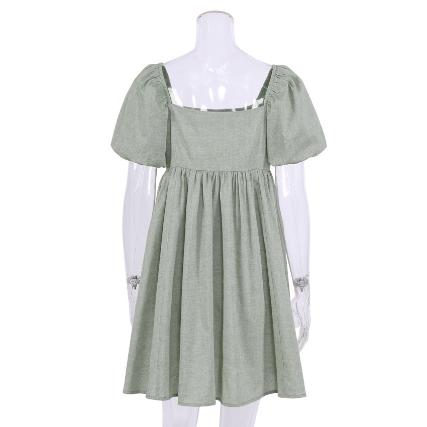 Lovely Linen Square Neckline Mini Dresses