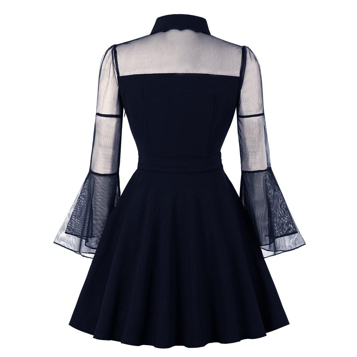 Plus Sizes Net Bell Sleeves Vintage Mini Dresses-STYLEGOING