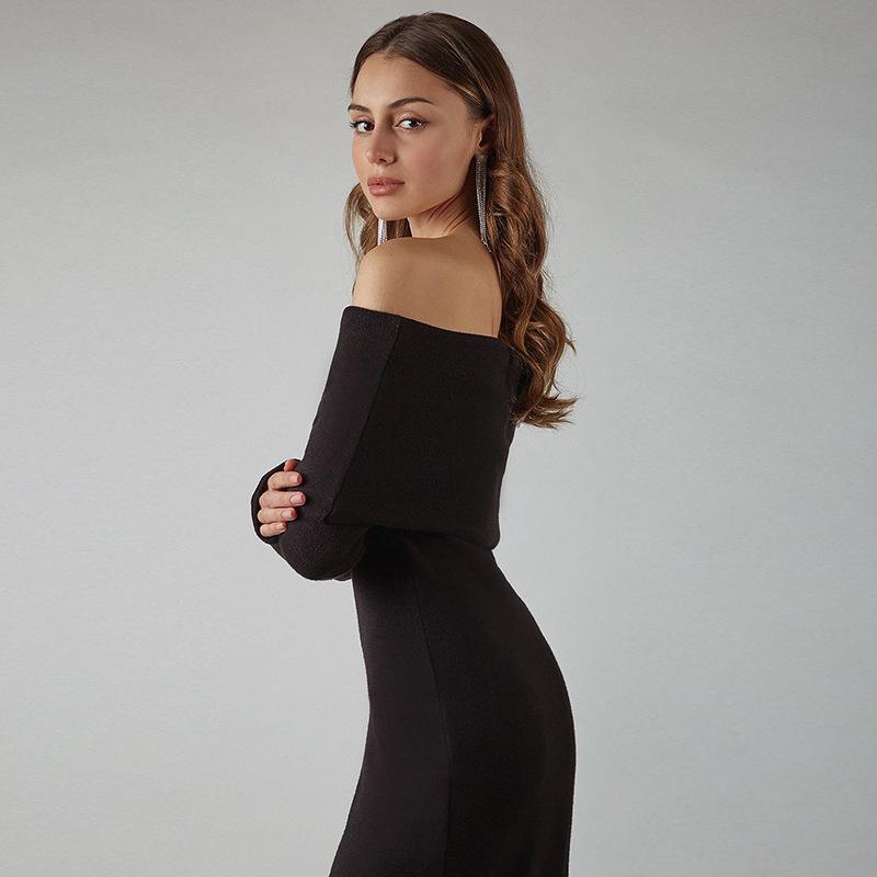 Black Off The Shoulder Long Sleeves Bodycon Dresses--Free Shipping at meselling99