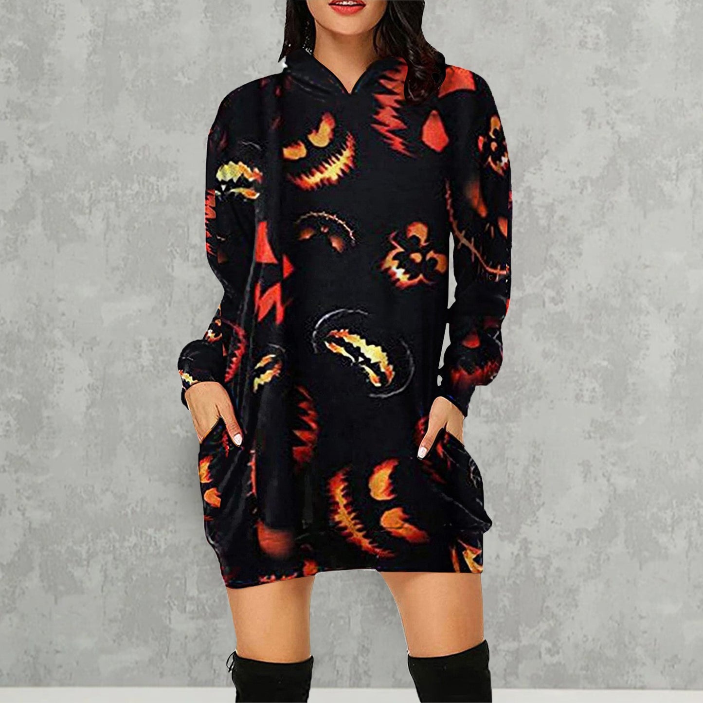 Halloween Pumpkin Design Long Sleeves Hoodies for Women