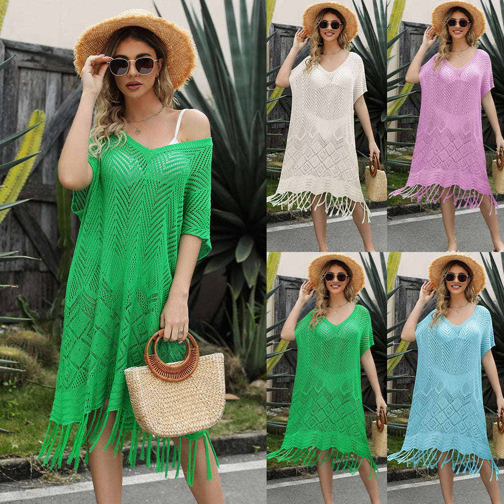 Summer Knitted Tassels Beach Dresses Cover Ups