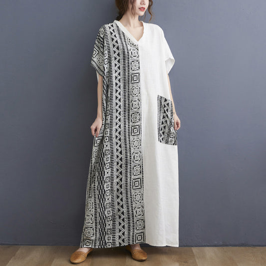 Vintage Pocket Design Plus Sizes Long Cozy Dresses