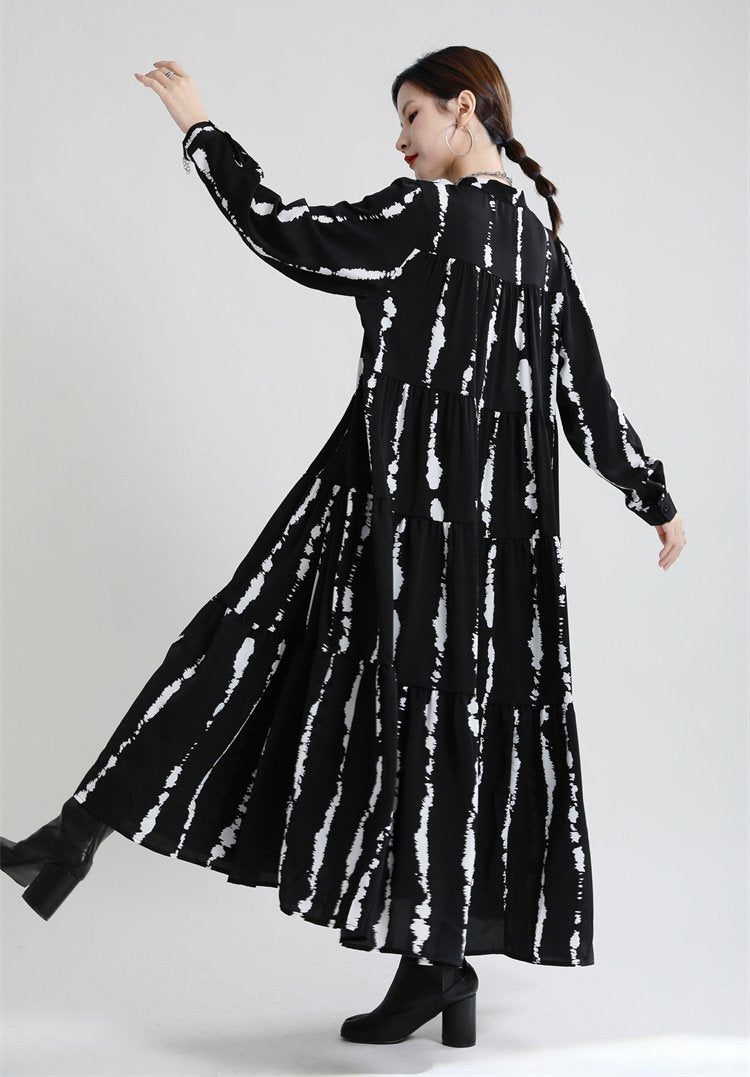 Women Long Sleeves Stand Collar Fall Cozy Dresses