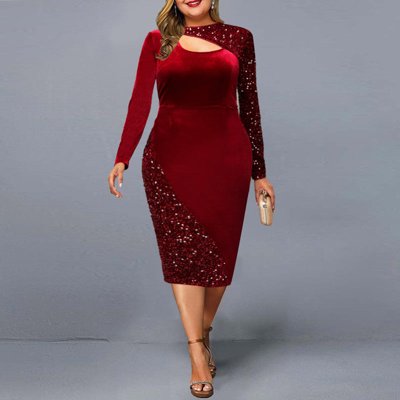 Elegant Sequined Long Sleeves Red Party Dresses