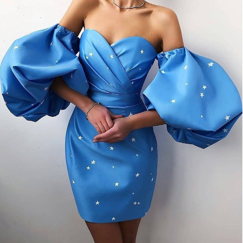 Sexy Strapless High Waist Five Star Print Dresses
