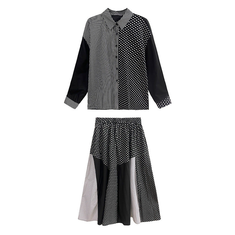 Designed Striped Shirts and Skirts 2Pcs Suit Dresses