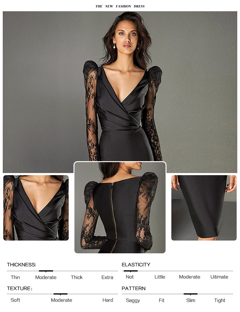 Sexy Long Sleeves Lace Black Evening Party Sheath Dresses