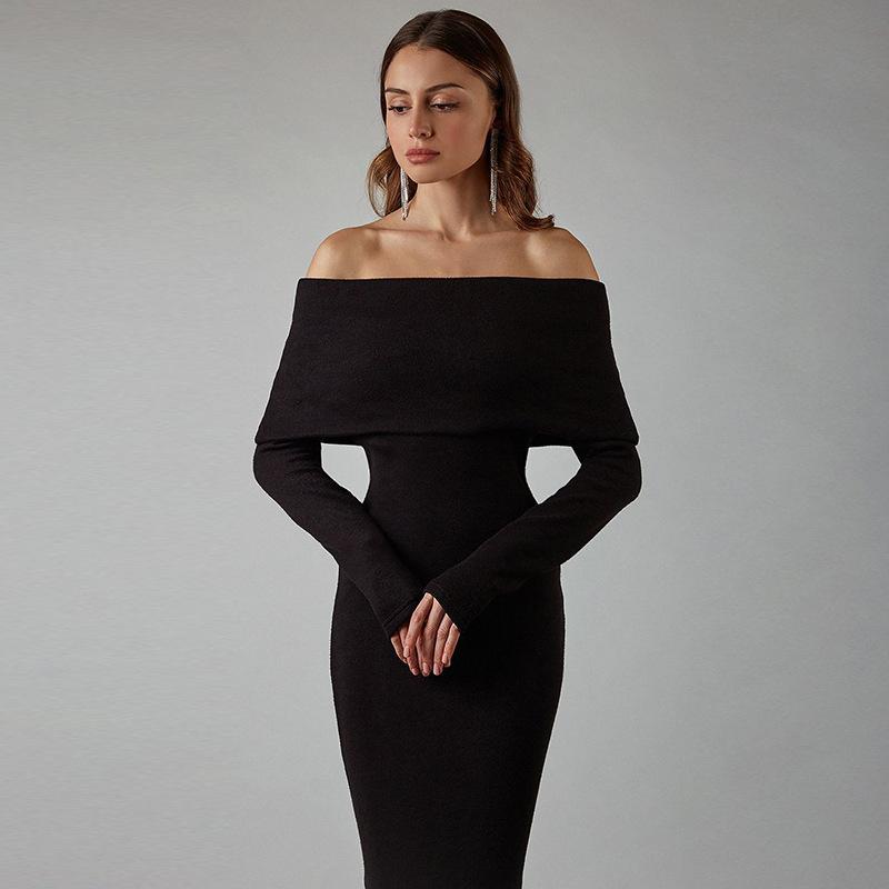 Black Off The Shoulder Long Sleeves Bodycon Dresses--Free Shipping at meselling99