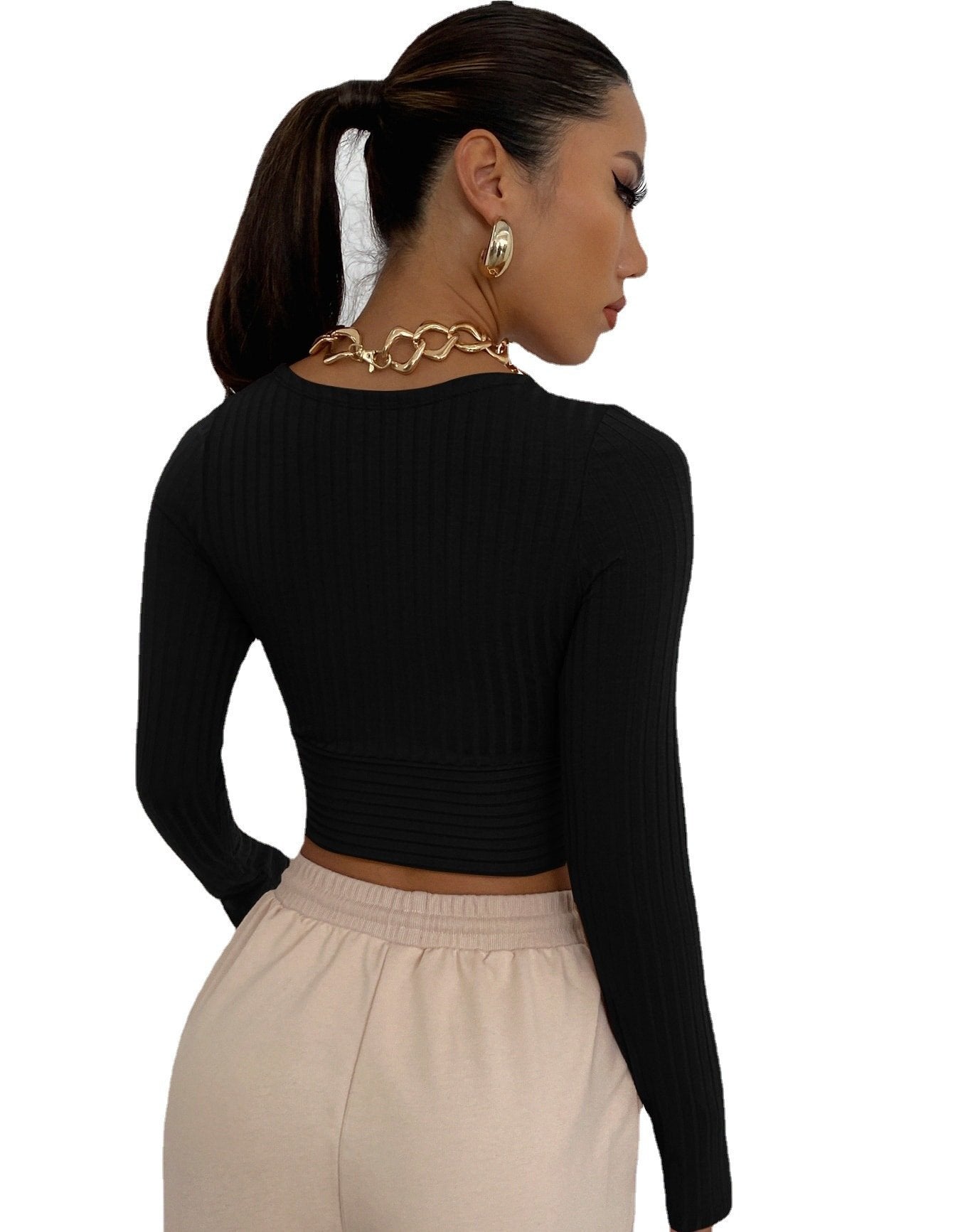 Sexy Deep V Neck Long Sleeves Women Short Tops--Free Shipping at meselling99