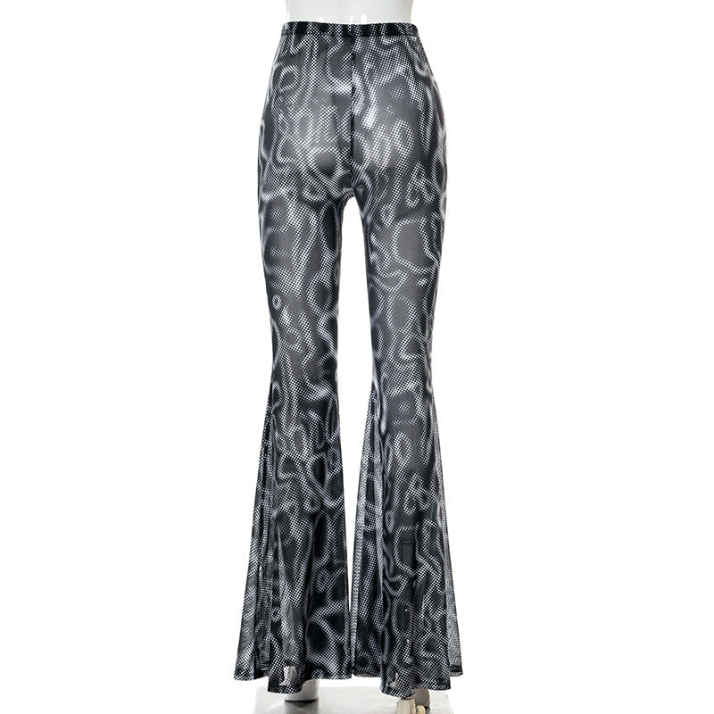 Sexy See Throught High Waist Trumpet Long Pants