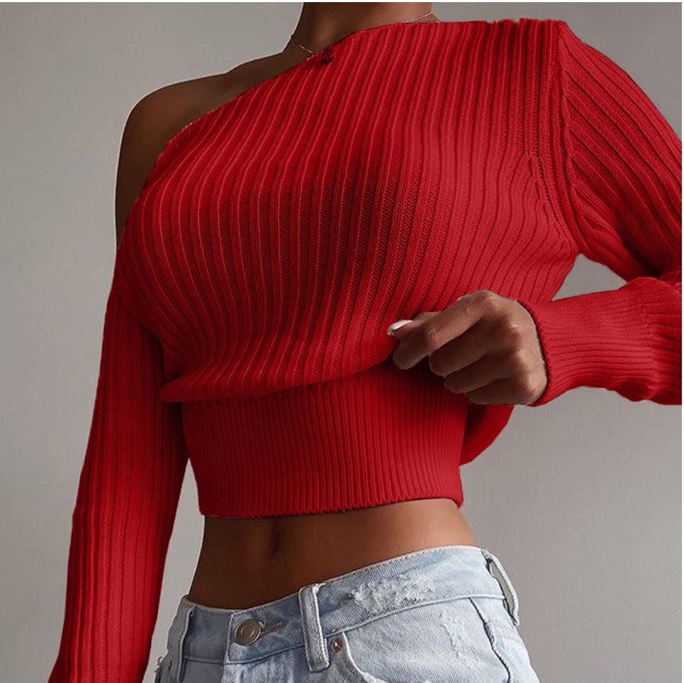 Women One Shoulder Sexy Knitting Sweaters