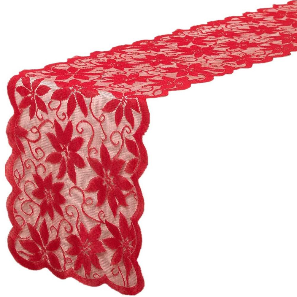 Merry Christmas Red Floral Lace Table Runner