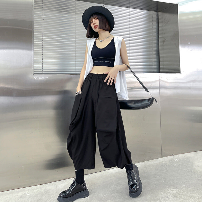 Designed High Waist Women Black Haren Pants