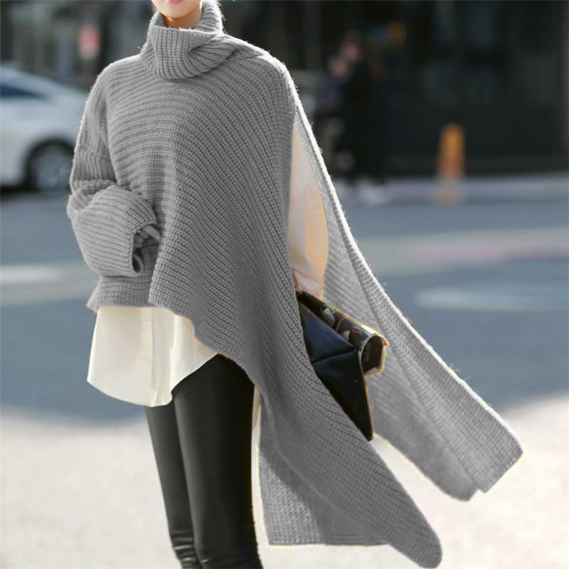 Women High Neck Long Sleeves Knitting Pullover Coats-Gray-S-Free Shipping at meselling99