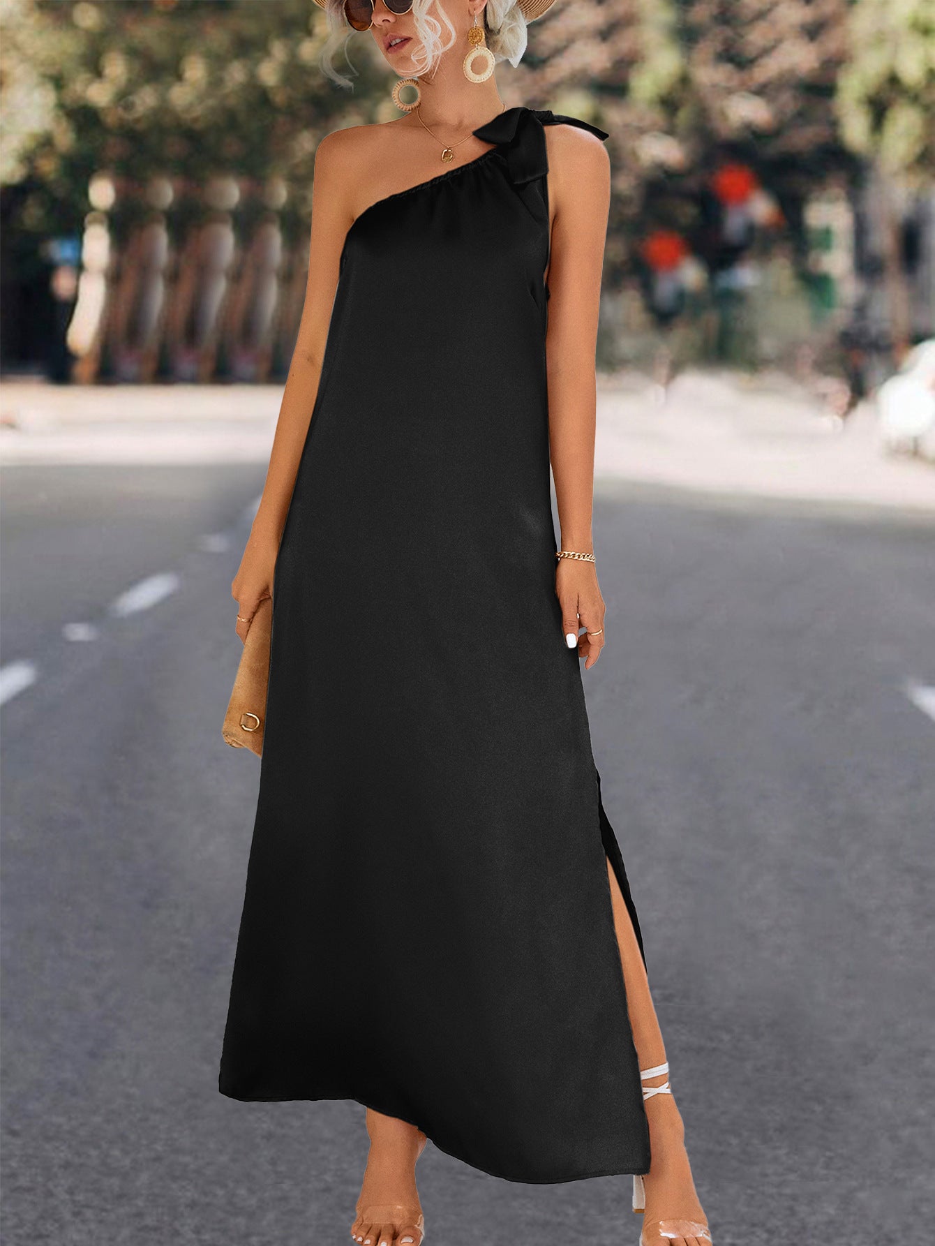Casual One Shoulder Simple Design Long Dresses