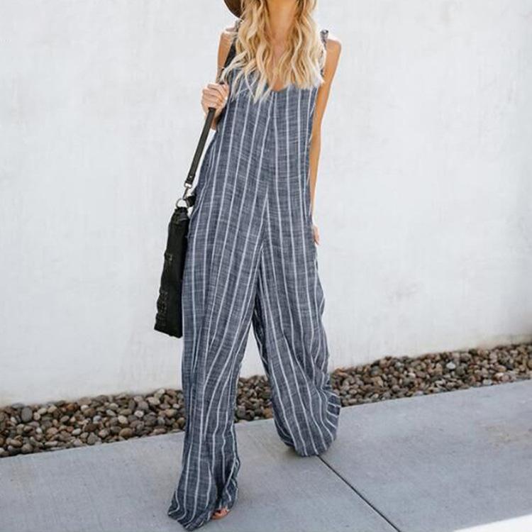 Summer Striped Plus Sizes Casual Jumpsuits-STYLEGOING