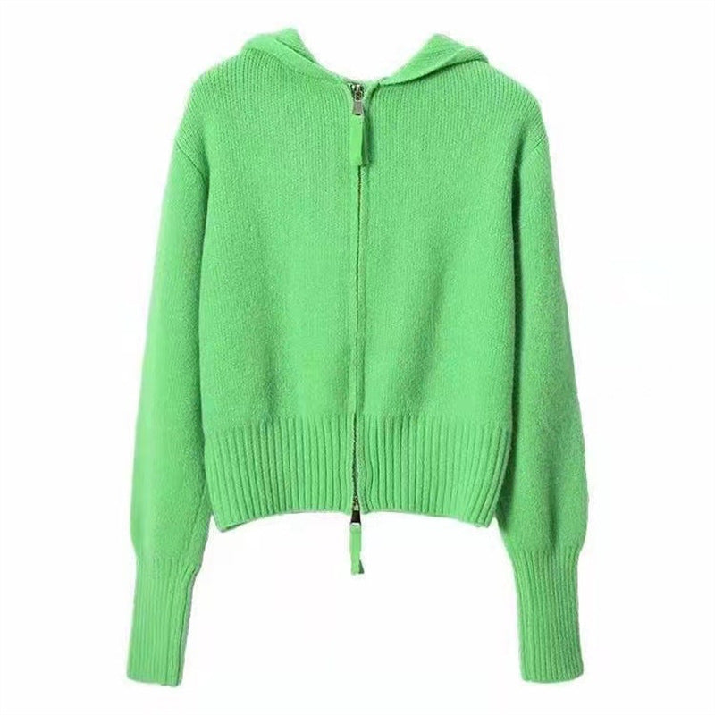 Casual Double Zippered Short Knitting Hoodies Sweaters