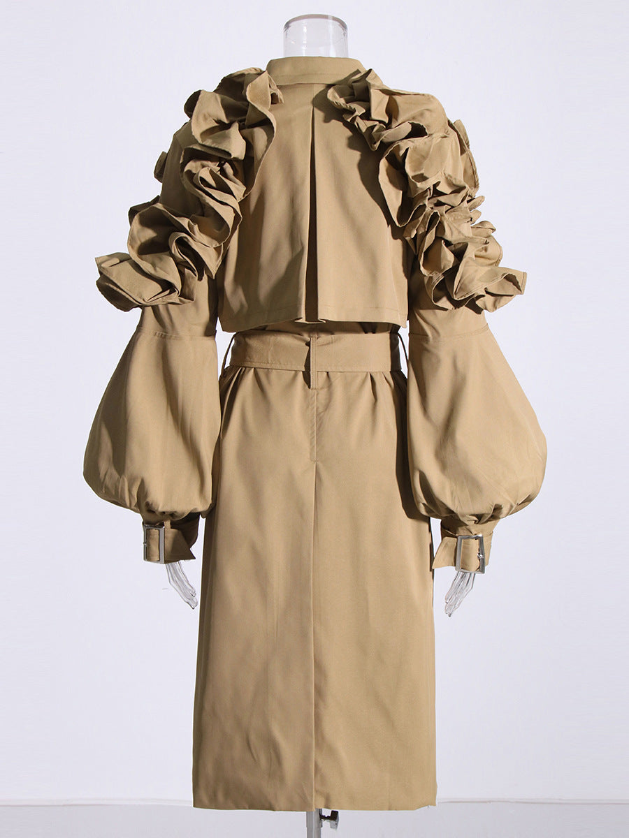 Designed Ruffled Long Sleeves Women Wind Break Coats