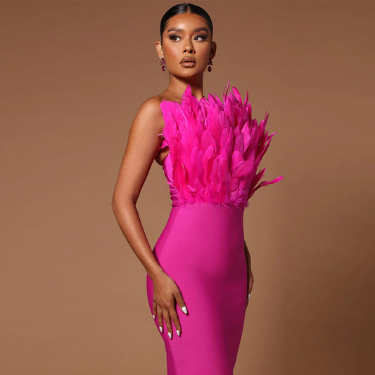 Sexy Designed Feather Sheath Evening Party Dresses