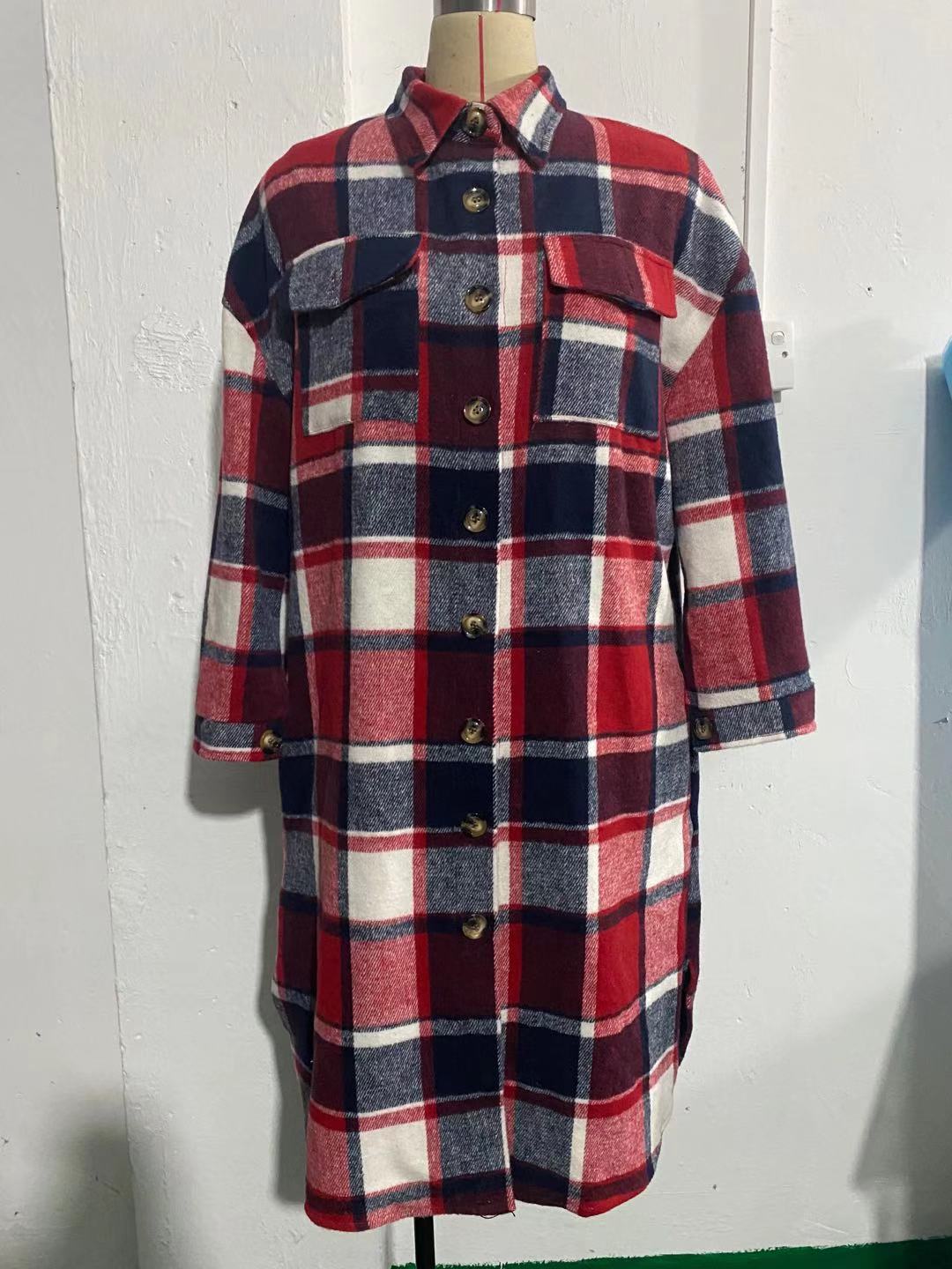 Casual Women Plaid Woolen Long Shirts