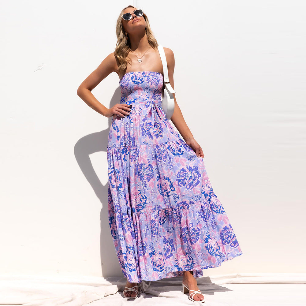 Sexy Summer Strapless Lace Up Long Maxi Dresses