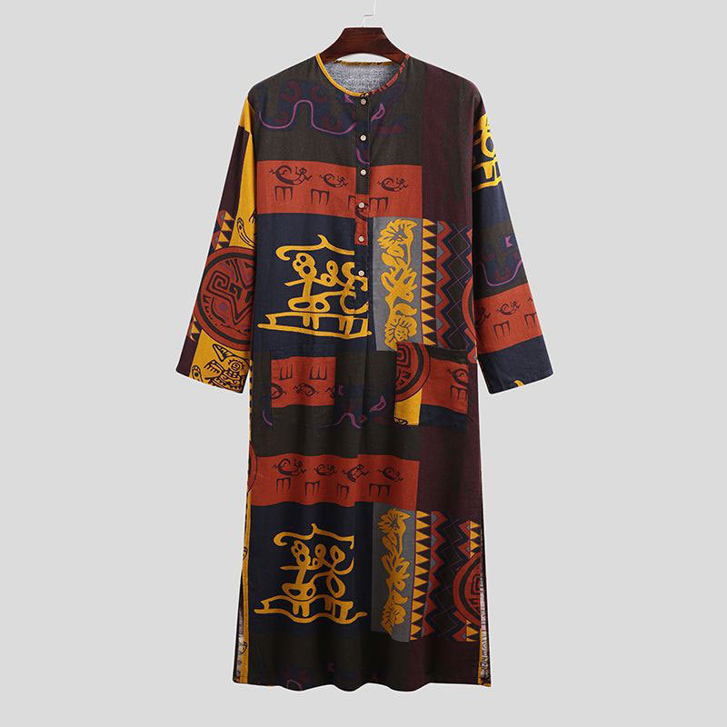 Ethnic Leisure Print Long Robes for Men