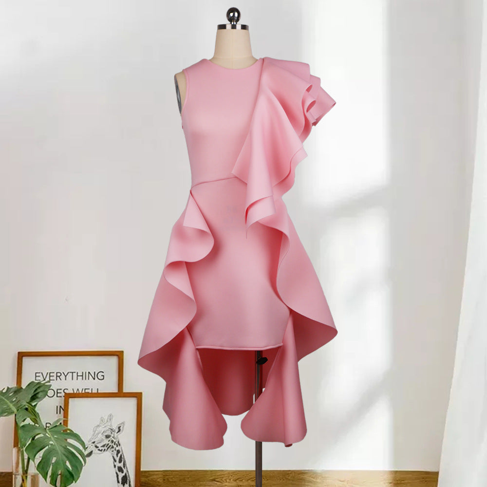 Designed Ruffled Sexy Women Pink Party Dresses