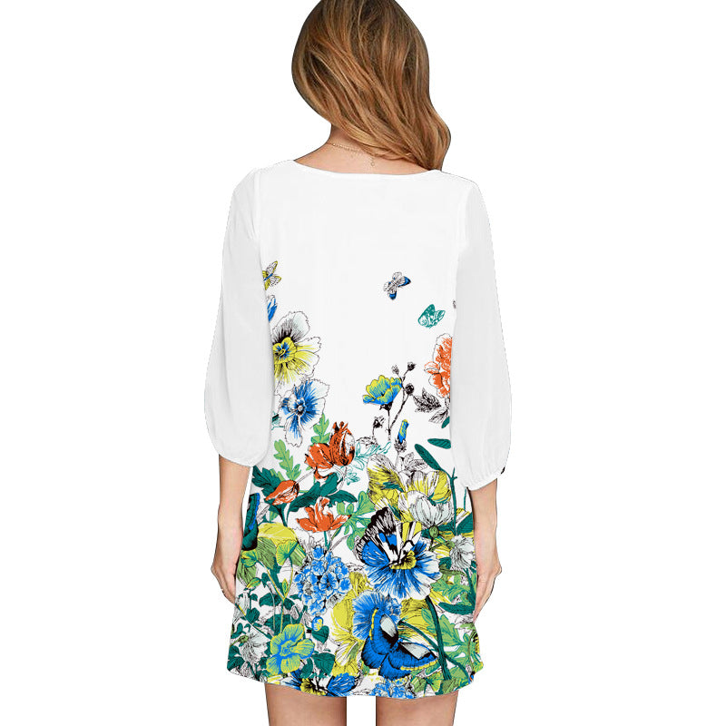 Casual Feather Floral Print Women Short Dresses