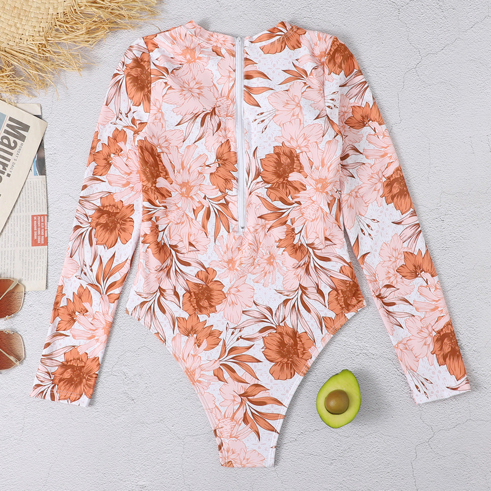 Pink Floral Long Sleeves Surf Wear for Women