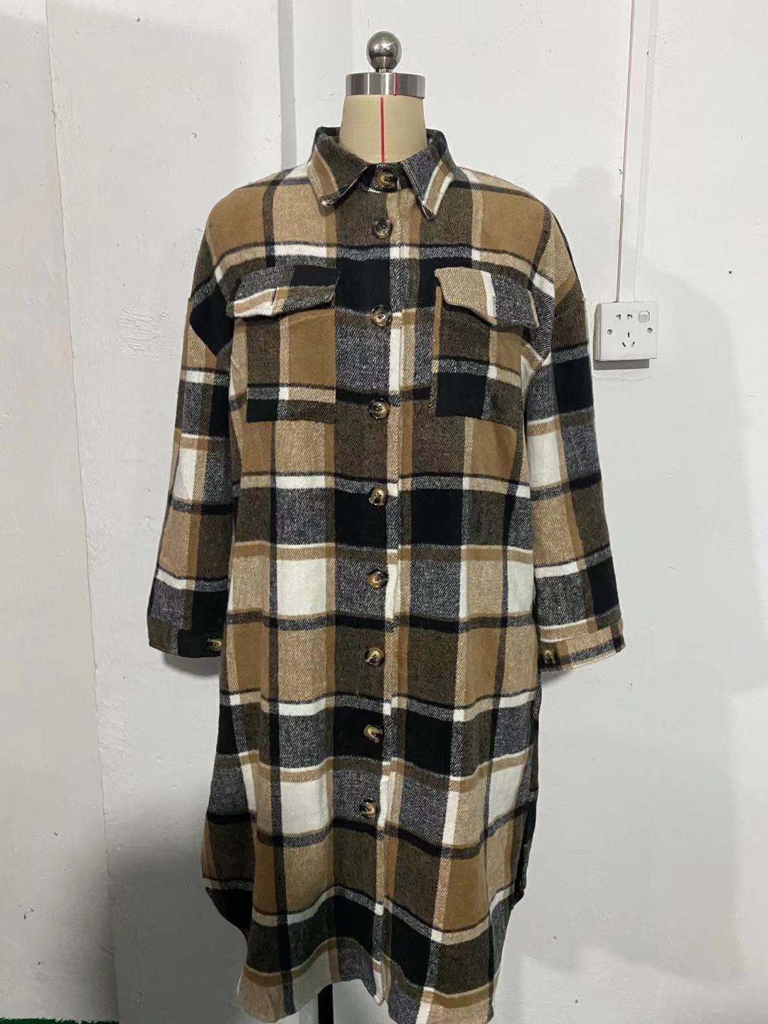 Casual Women Plaid Woolen Long Shirts