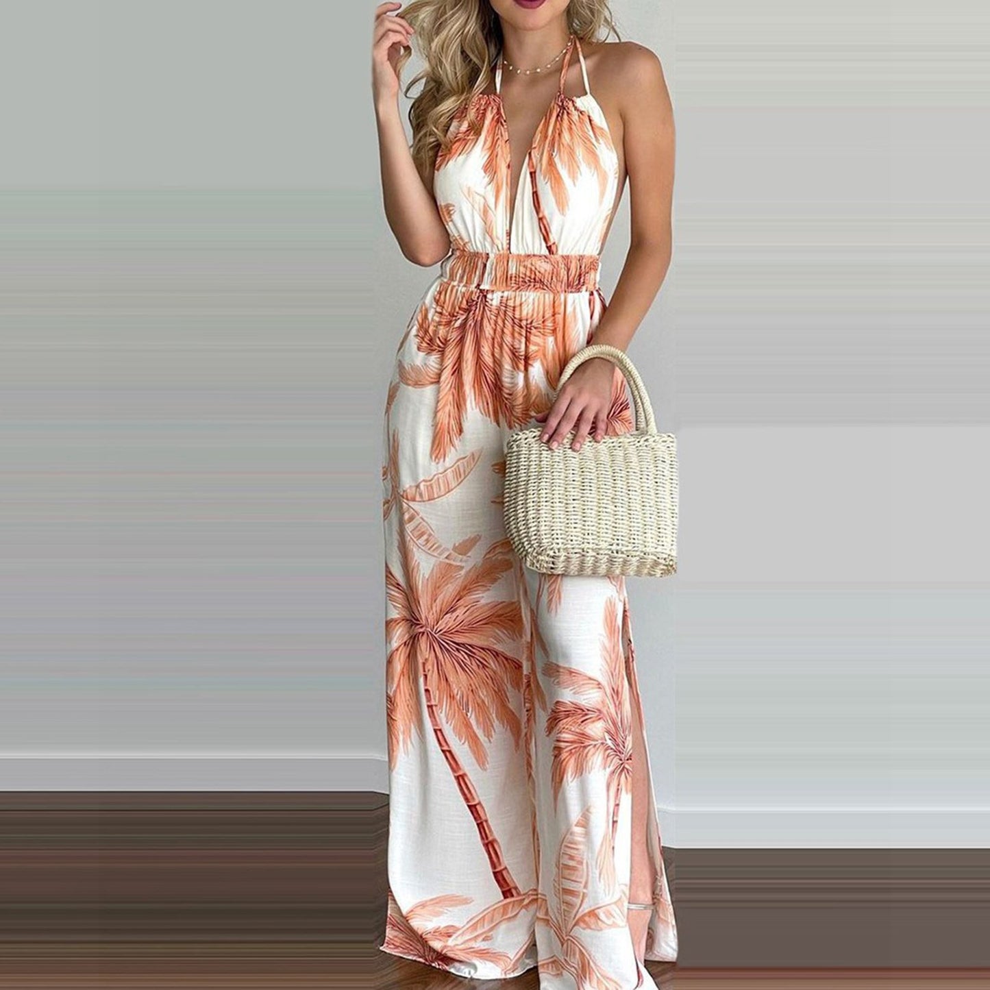 Sexy Floral Print Halter Women Jumpsuits-STYLEGOING