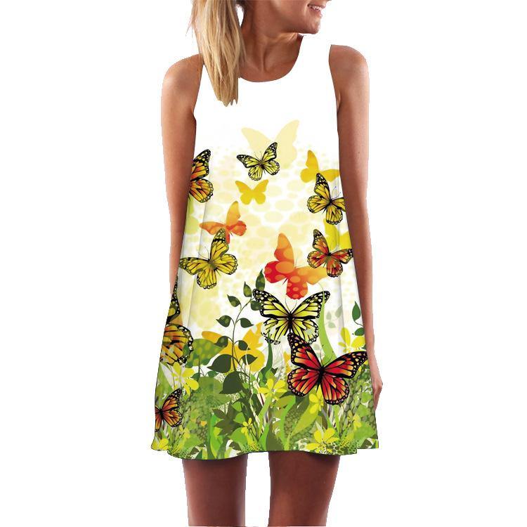 Summer 3D Floral Print Sleeveless Mini Short Dresses-STYLEGOING