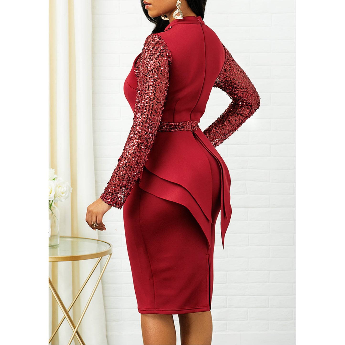 Sexy Bling High Waist Ruffled Office Lady Plus Sizes Party Dresses
