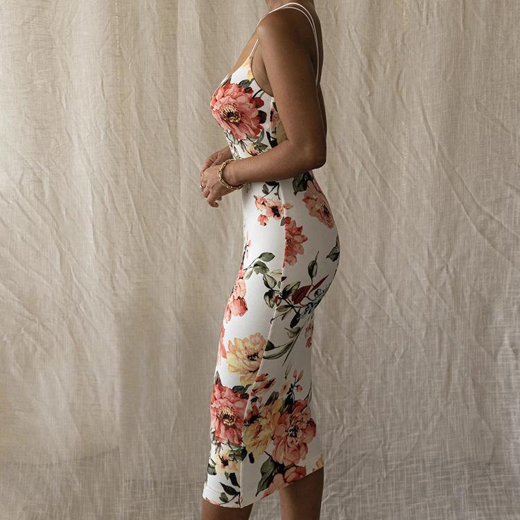 Sexy Floral Print Backless Sheath Midi Dresses-STYLEGOING